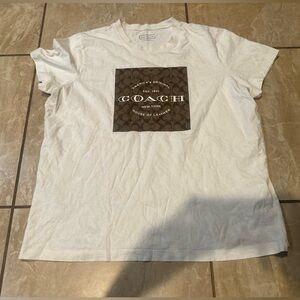 White And Brown Coach Signature Square T-Shirt Size XL